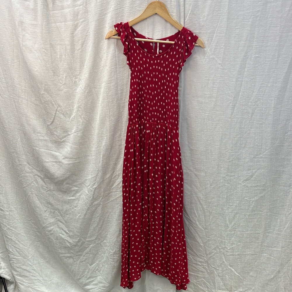 Free People Red and White Polkadot Maxi Dress, size small